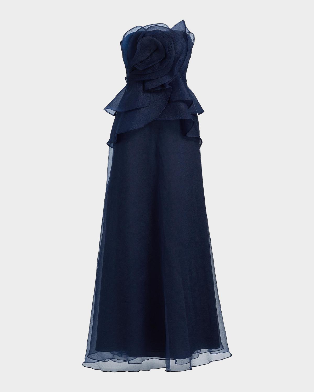 Gilda Draped Rose Strapless Organza Gown