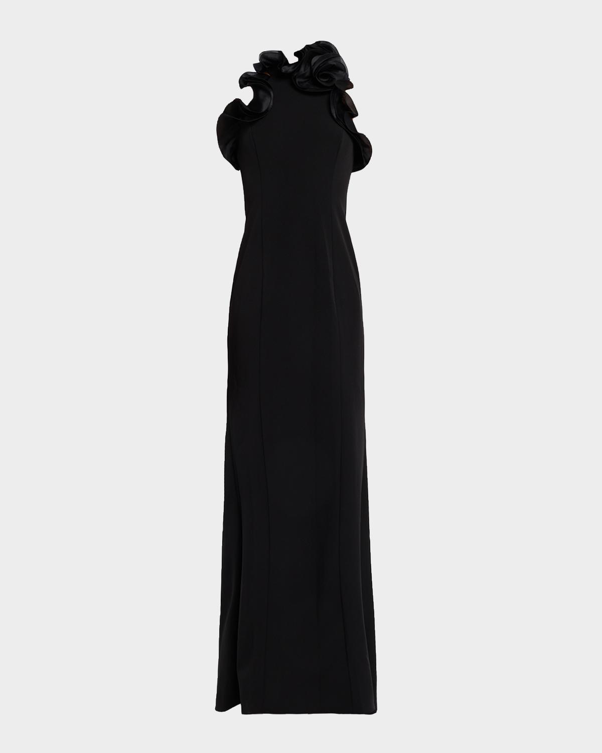 Ruffle-Trim Stretch Crepe Gown