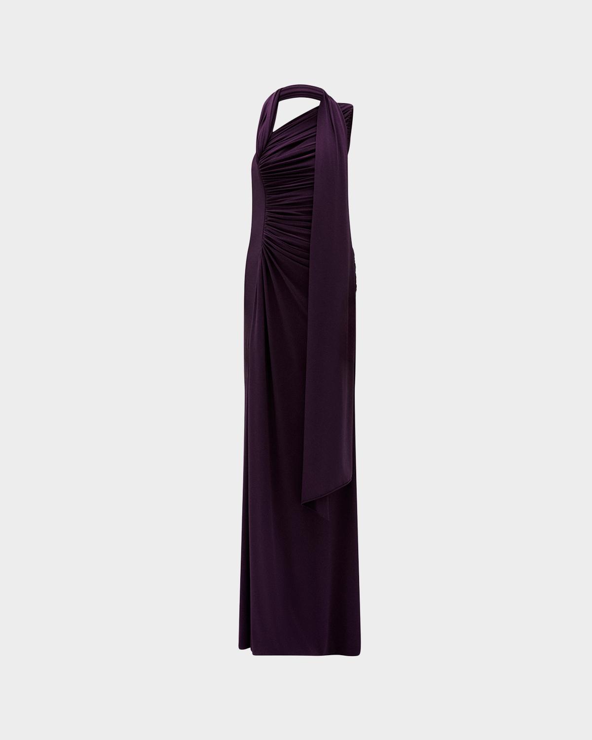 Ruched High-Slit Column Gown