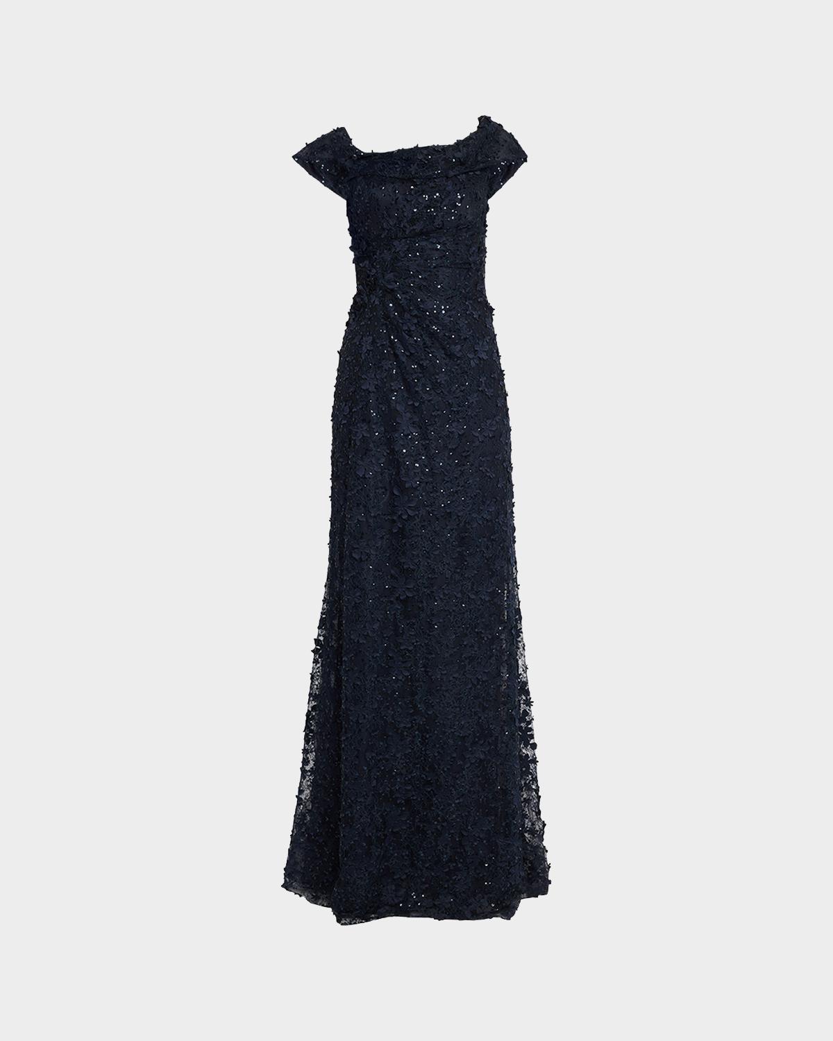 Asymmetric Sequin Lace Gown