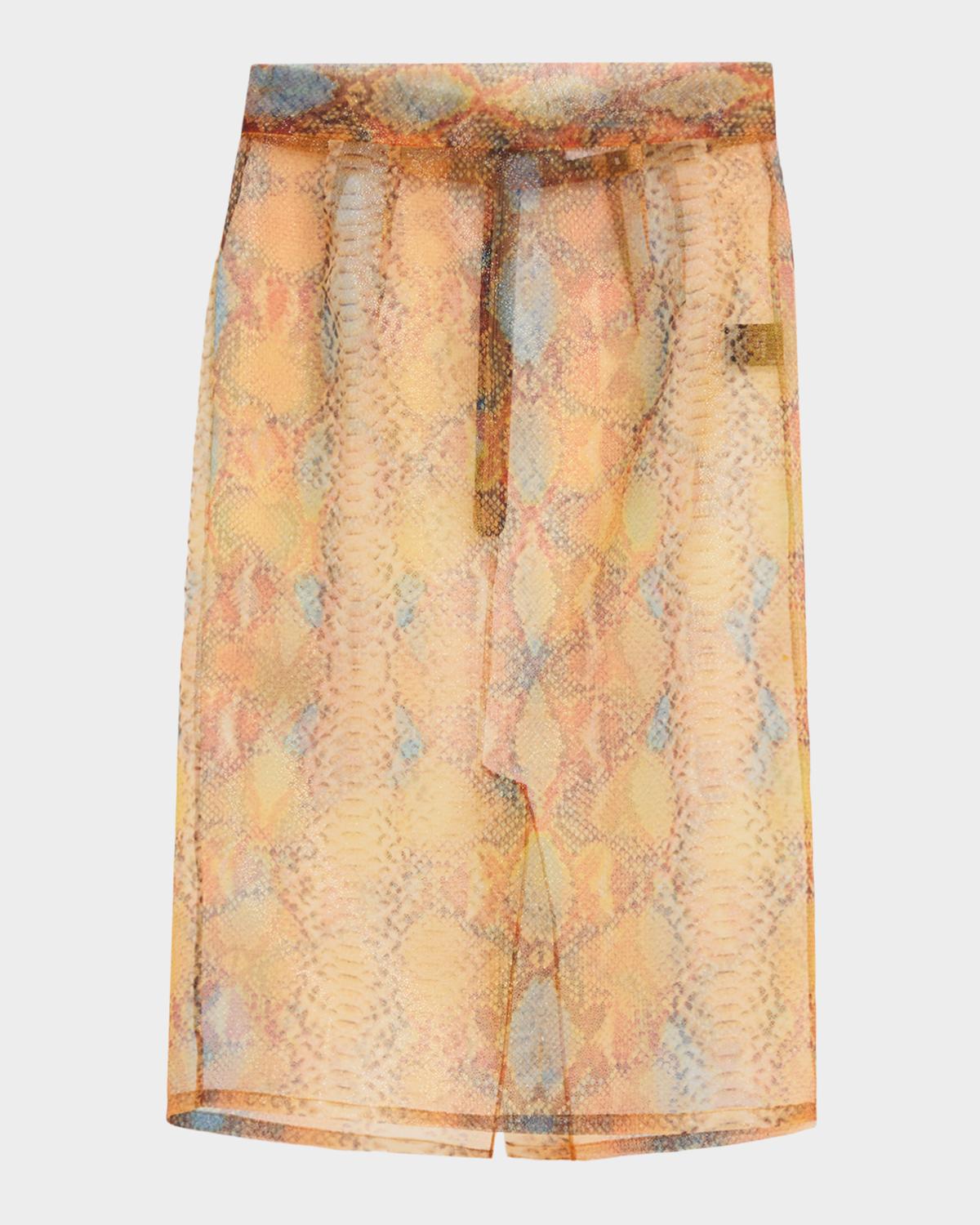 Shimmering Snakeskin Organza Pencil Skirt