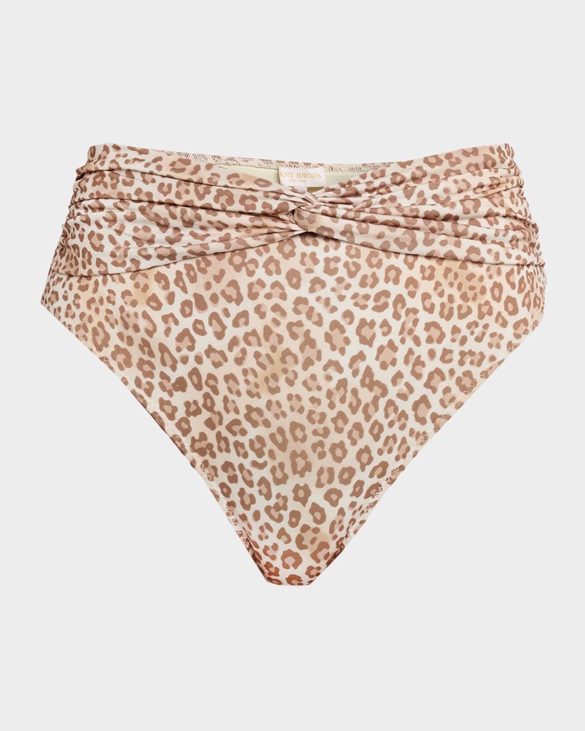 Dina Leopard-Print High-Waist Bikini Bottoms