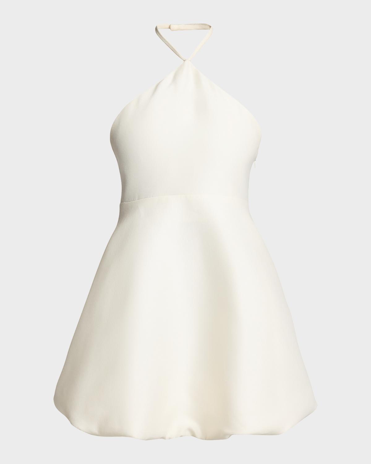 Sleeveless Silk-Wool Crepe Balloon Mini Halter Dress
