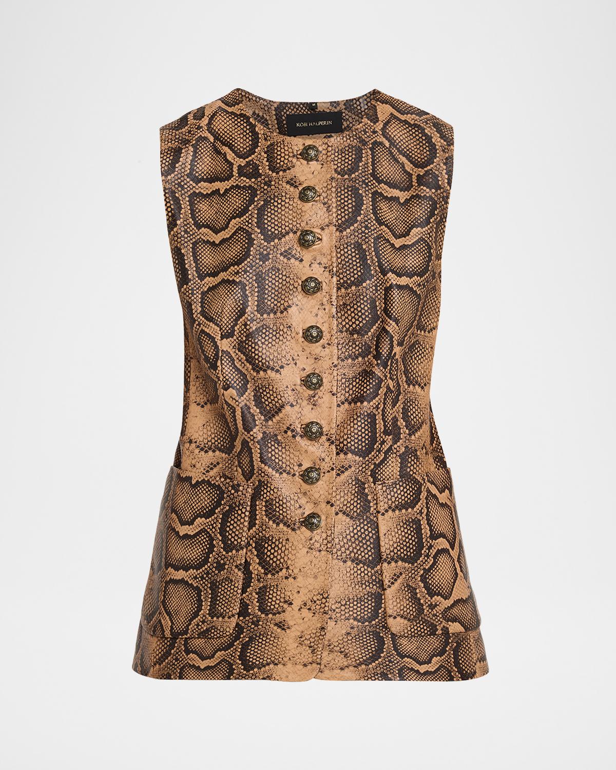 Abi Crewneck Python-Print Vest