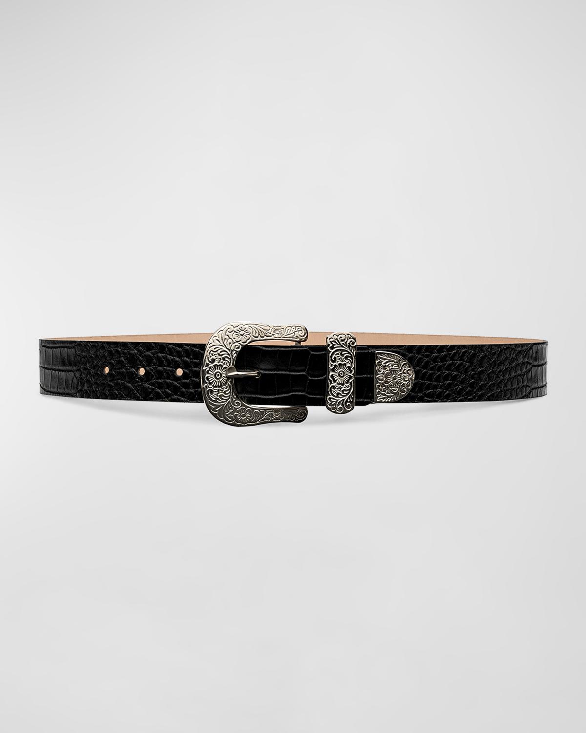 x Streets Ahead Otera Wide Croc-Embossed Leather Belt