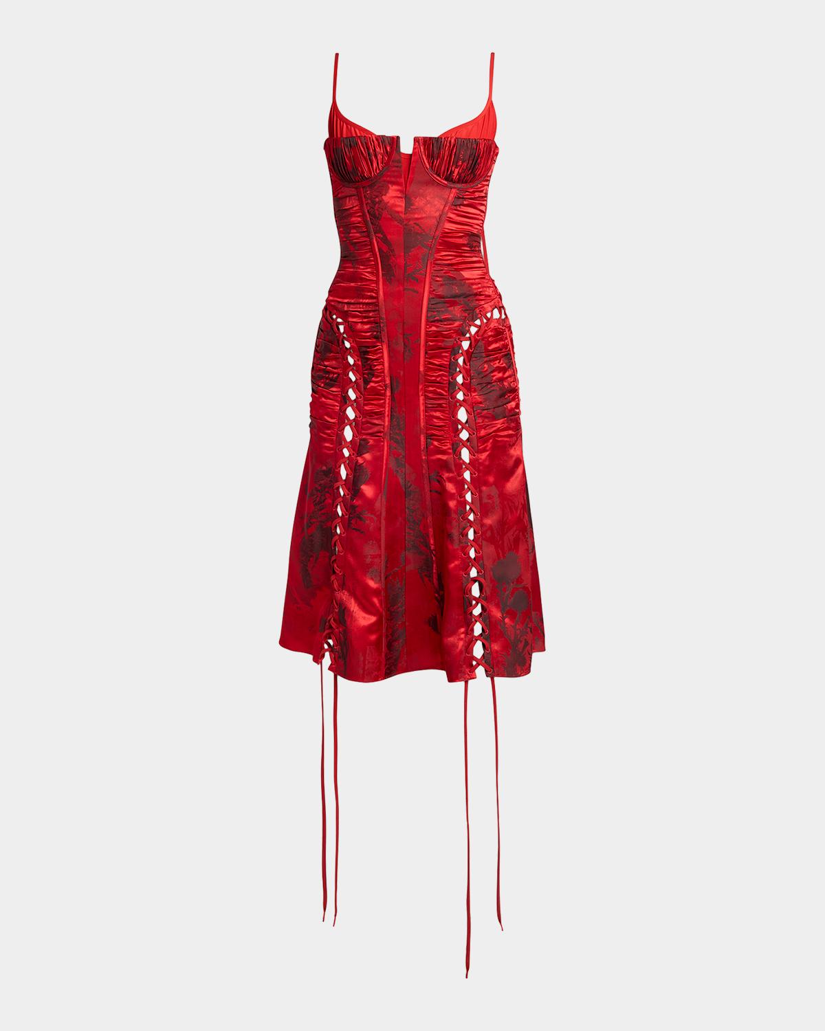 Certified Fluid Viscose Floral Jacquard Corset Dress