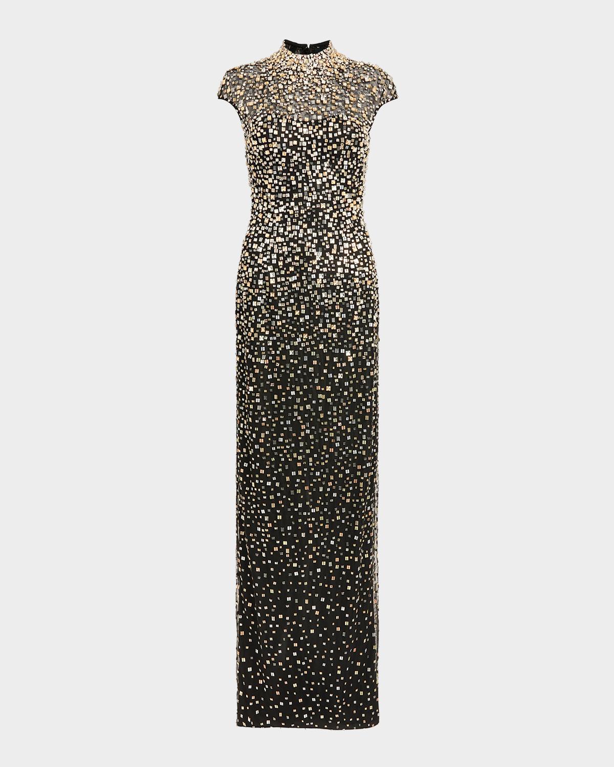 Treasure Embellished Cap-Sleeve Column Gown