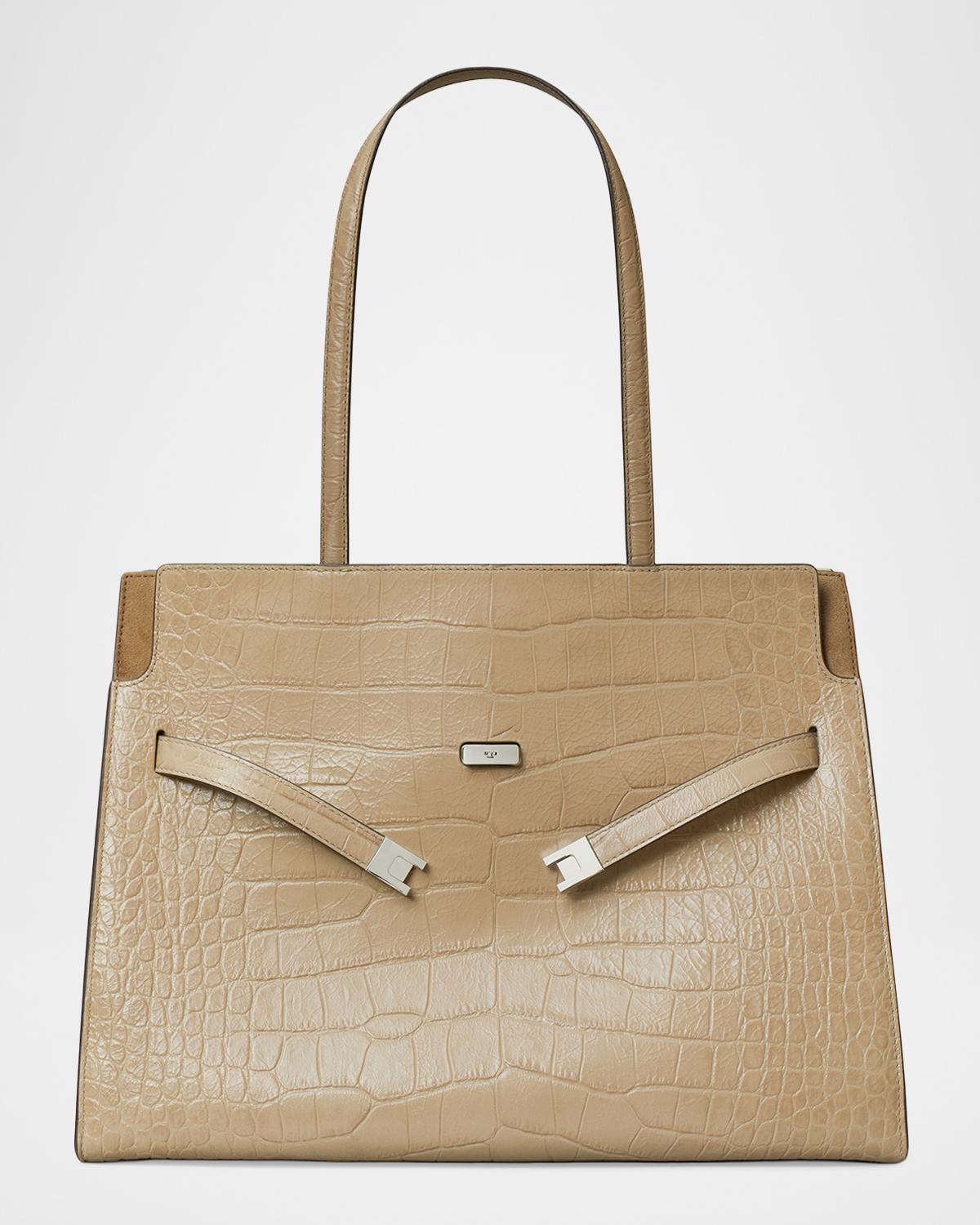 Lee Radziwill Croc-Embossed Leather Tote Bag