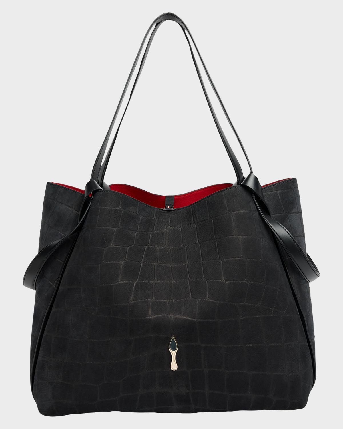 Bettina Large Croc-Embossed Suede Tote Bag