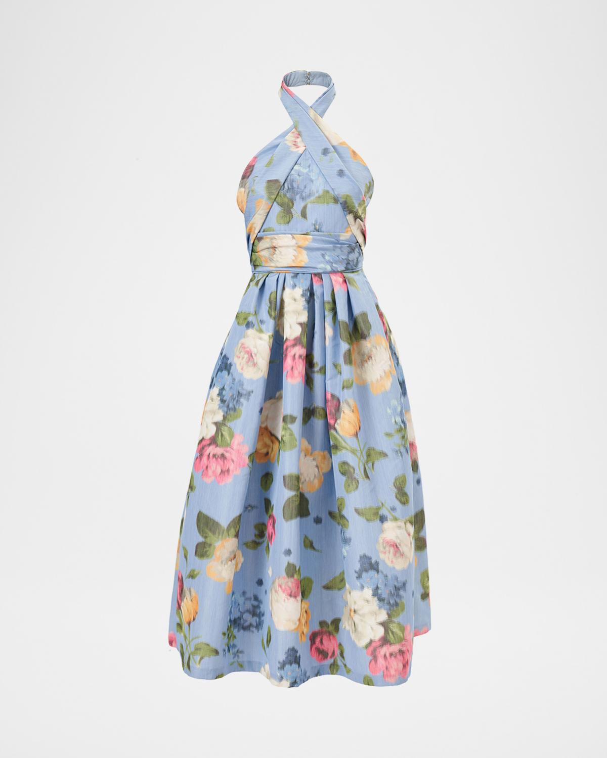 Floral Crisscross Halter Midi Dress