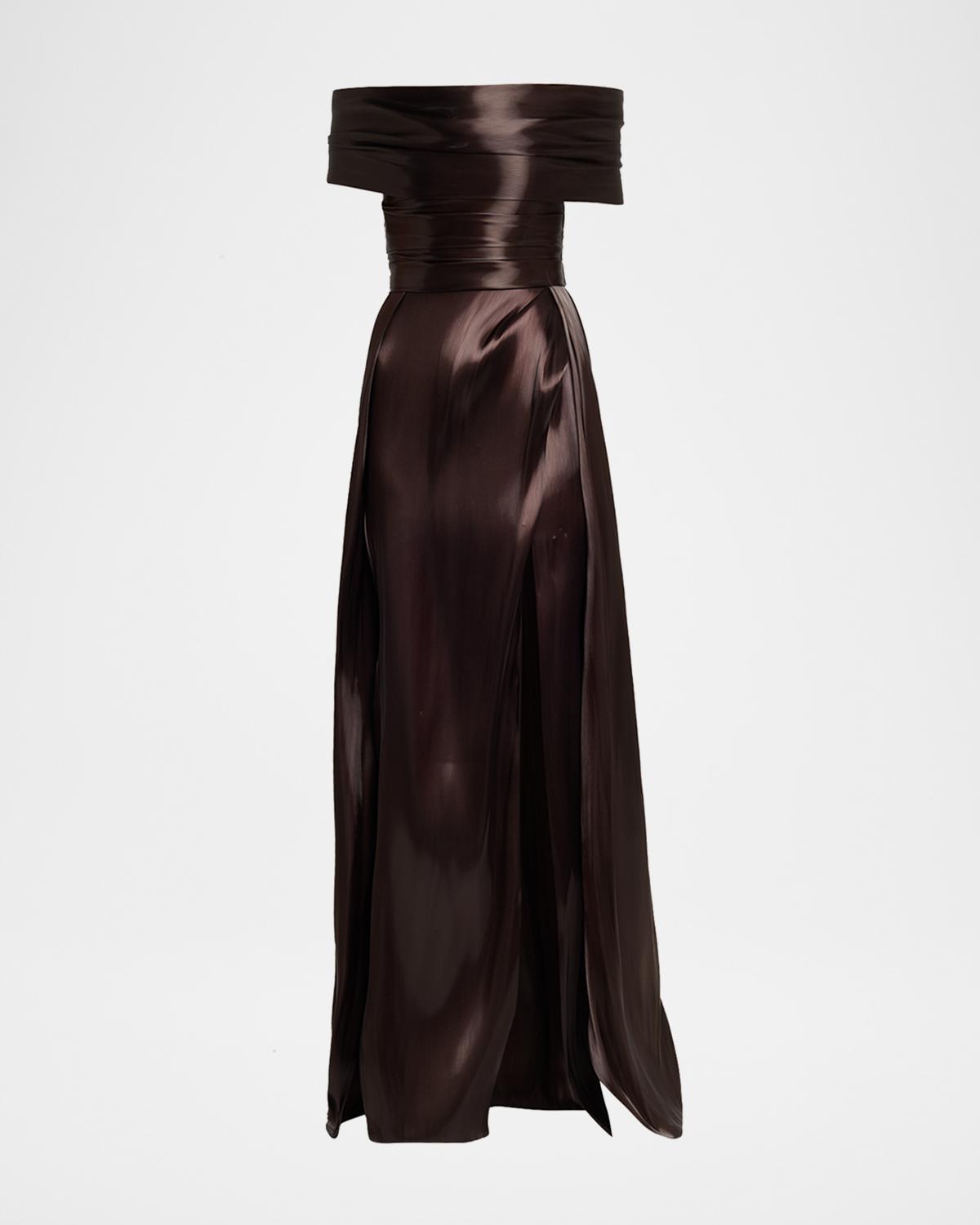 Liquid Organza Off-The-Shoulder Slit Gown