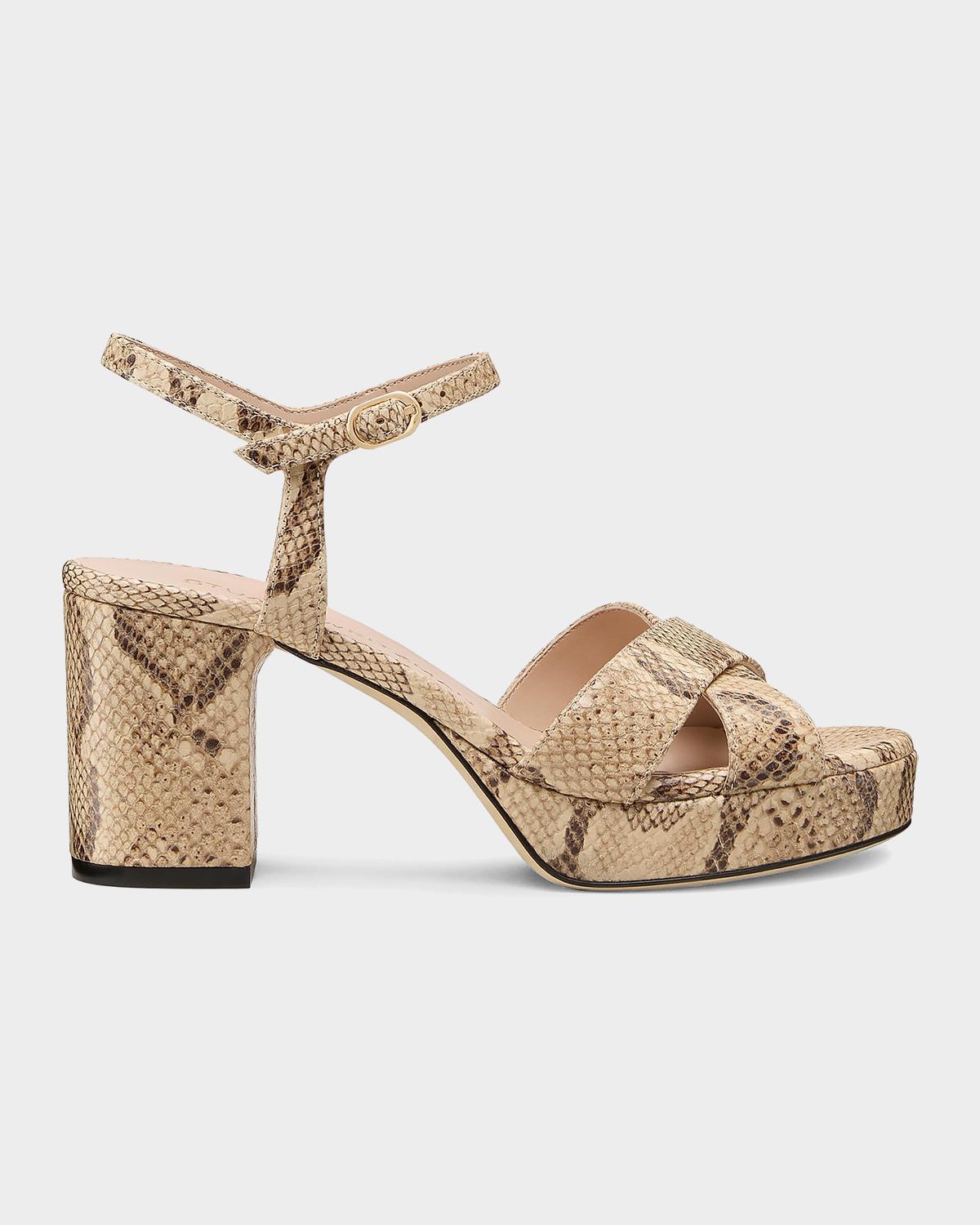 80mm Dayna Snake-Embossed Leather Platform Sandals