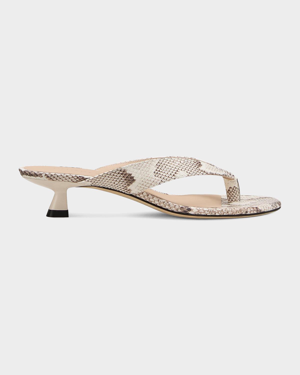 33mm Rio Snakeskin-Print Leather Kitten-Heel Thong Sandals