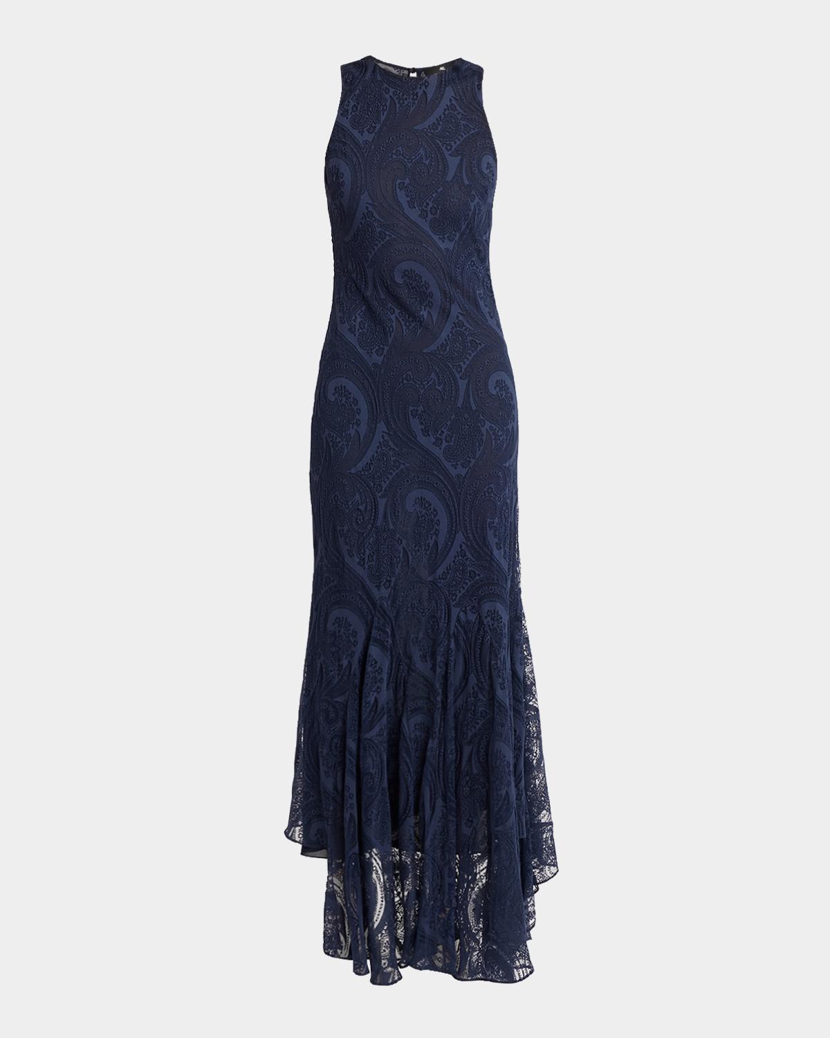 Long Sleeveless Paisley Jacquard Dress