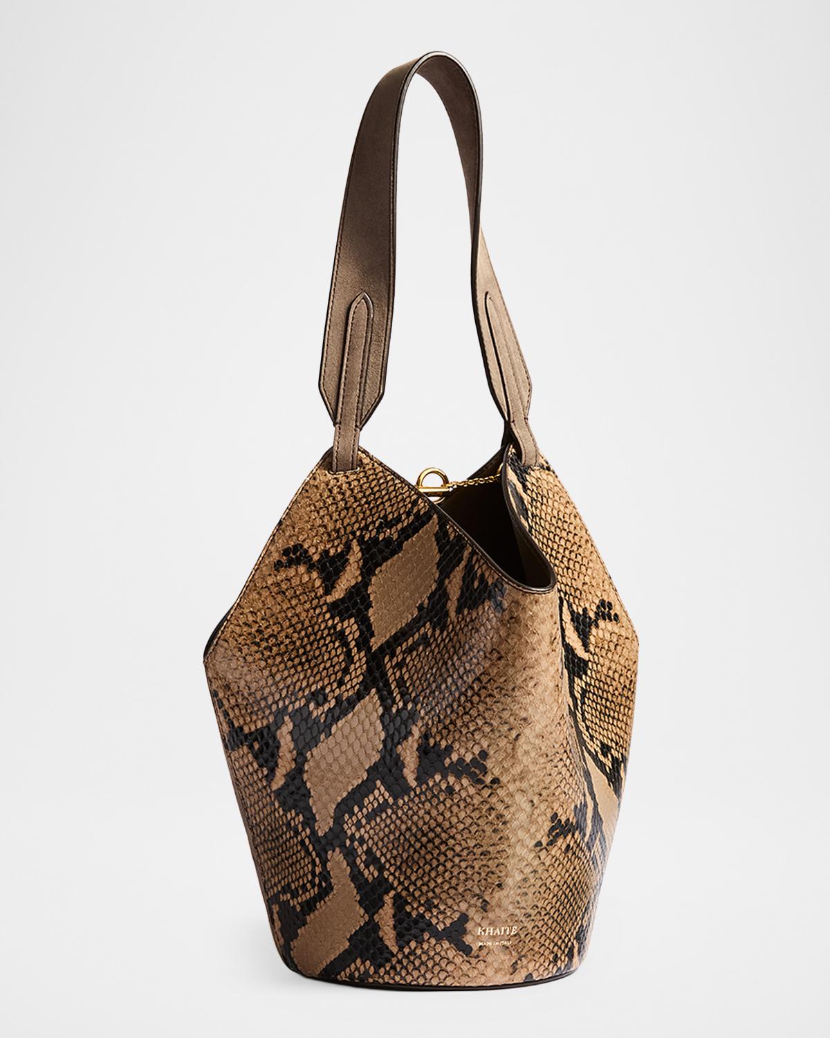 Lotus Mini Snakeskin-Print Leather Tote Bag