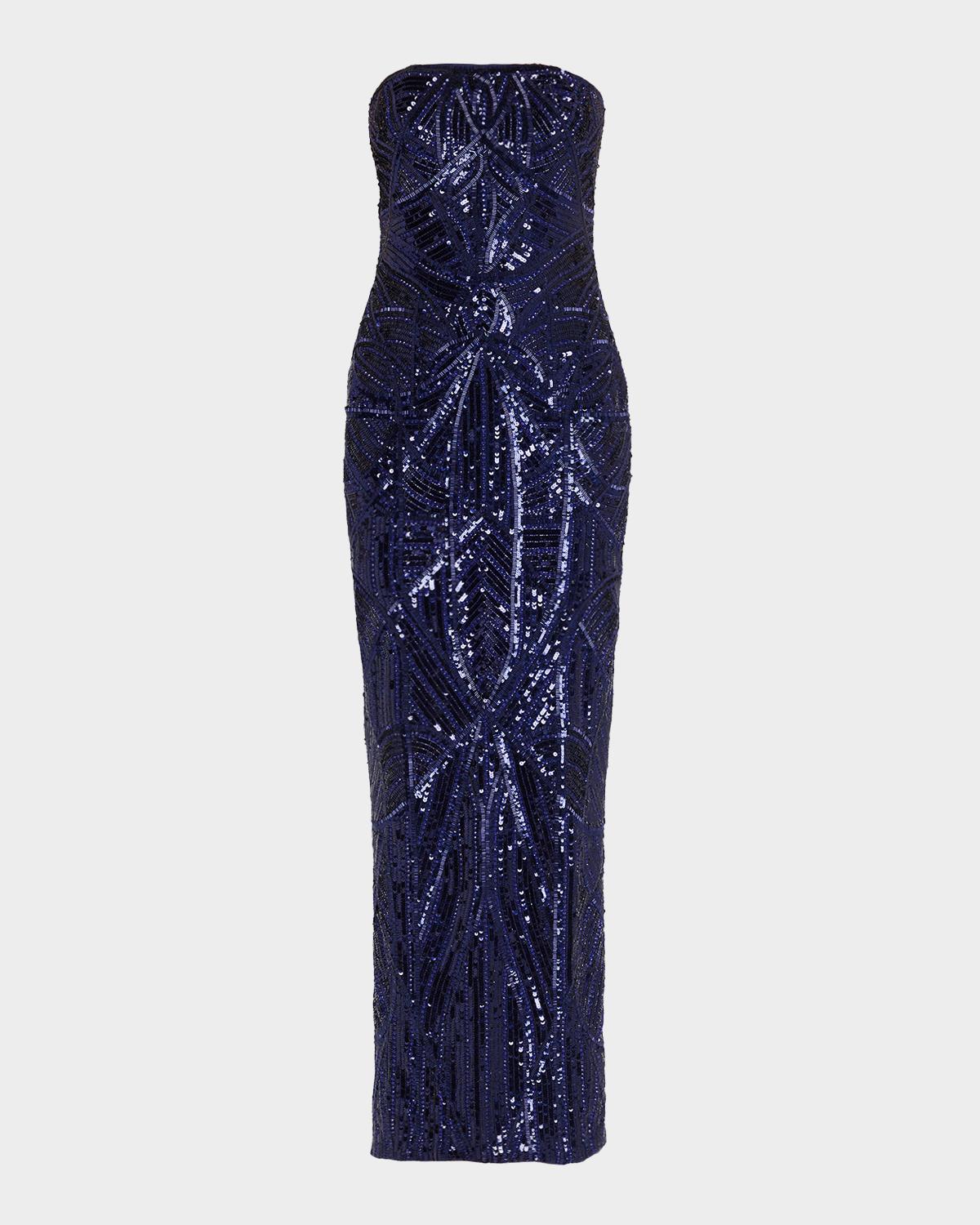 Strapless Beaded Tulle Column Gown