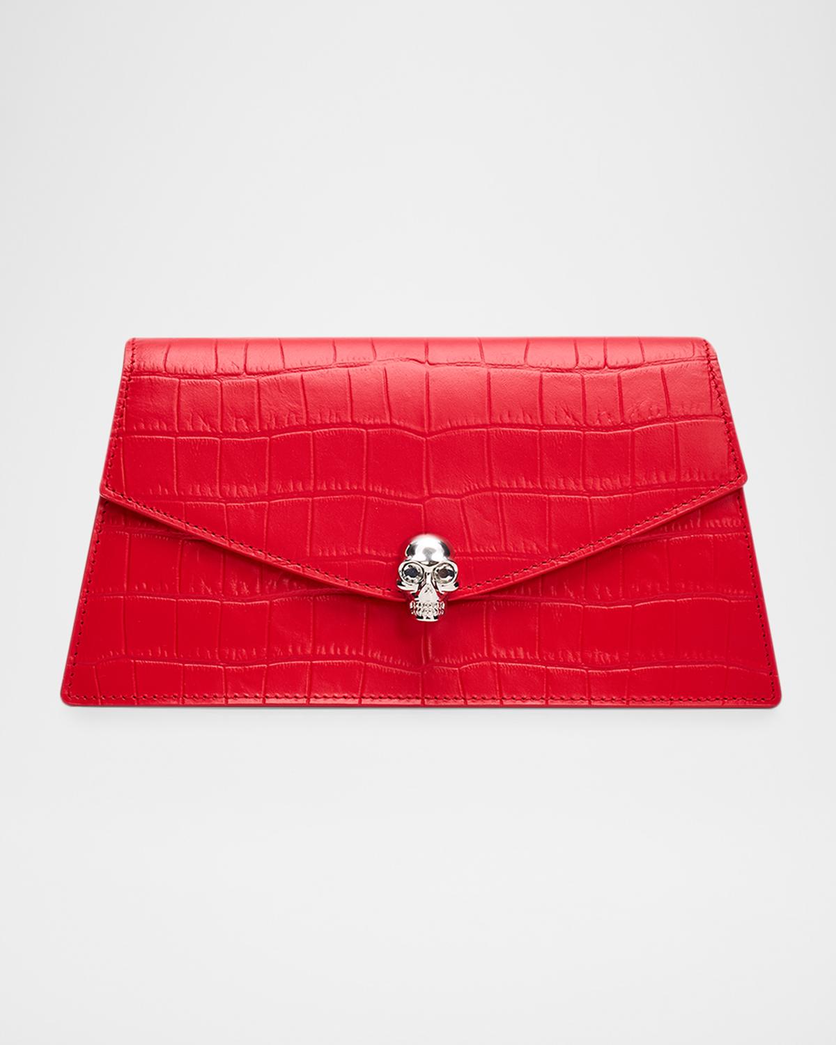 Skull Mini Croc-Embossed Leather Top-Handle Bag