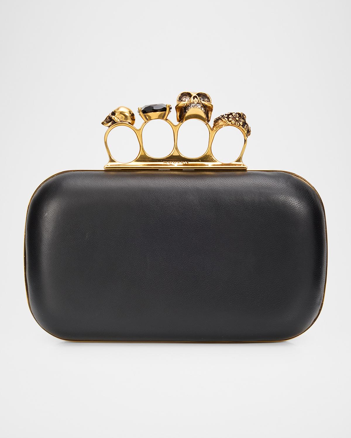Skull Embellished Leather Box Clutch