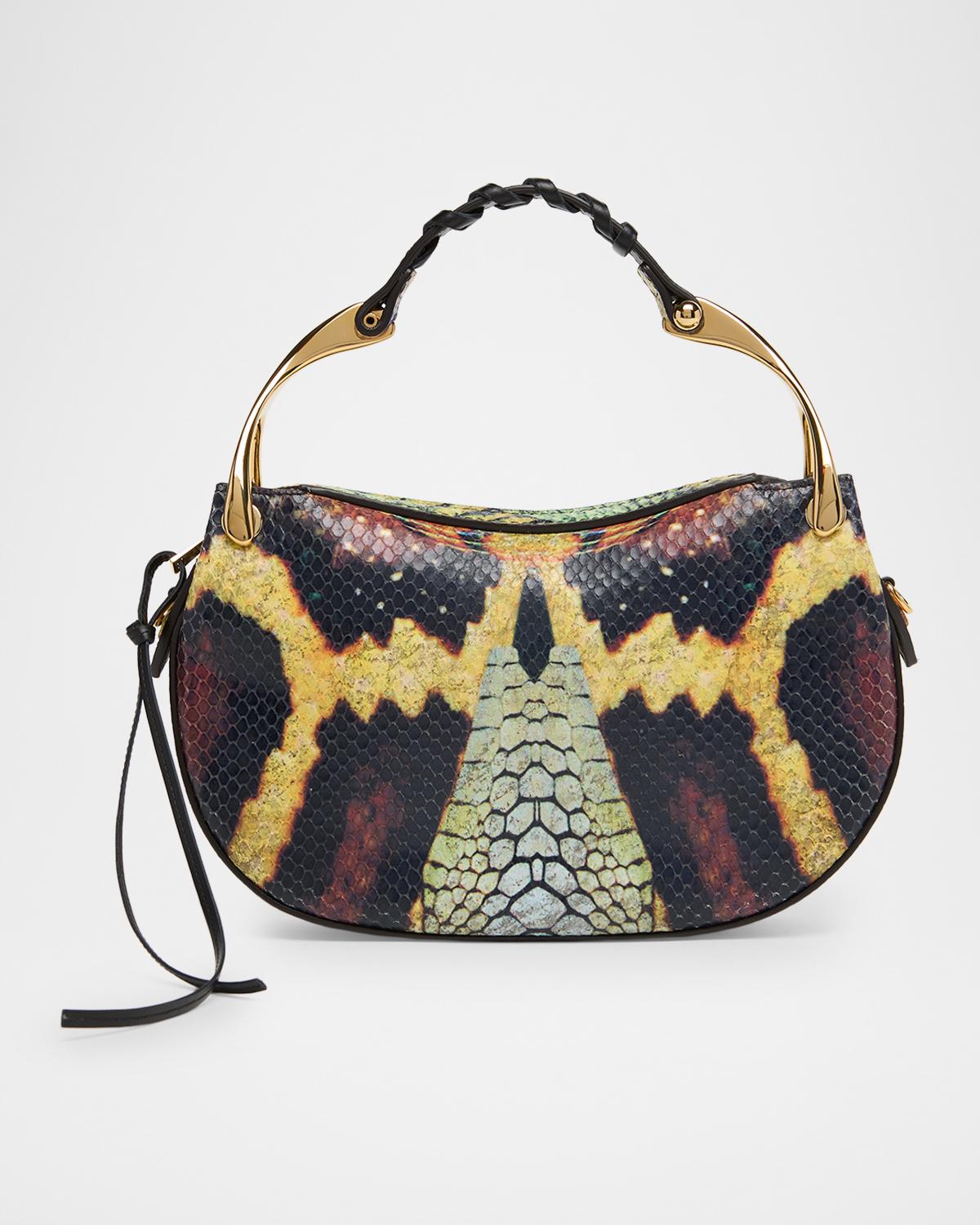 Wishbone Python-Print Sculptural Top-Handle Bag