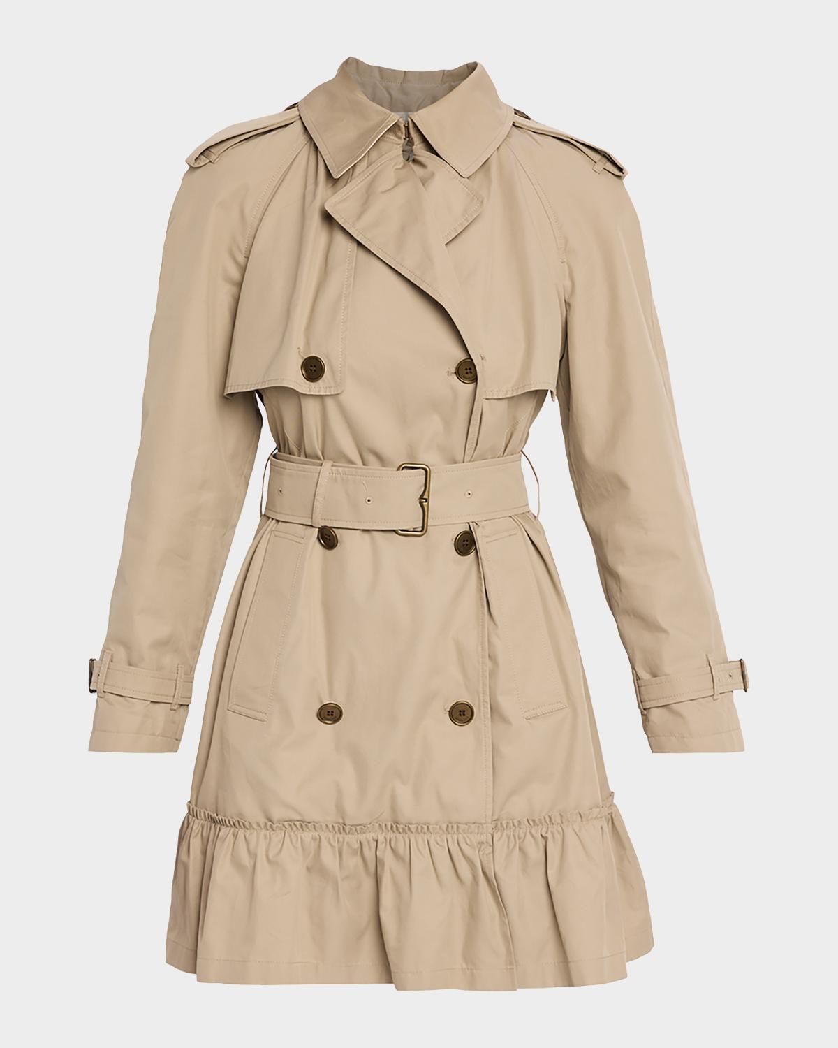Ruffle Belted Short Trench Coat