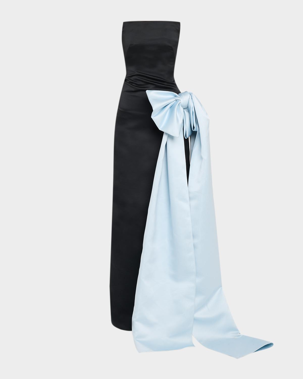 Strapless Satin Bow Column Gown