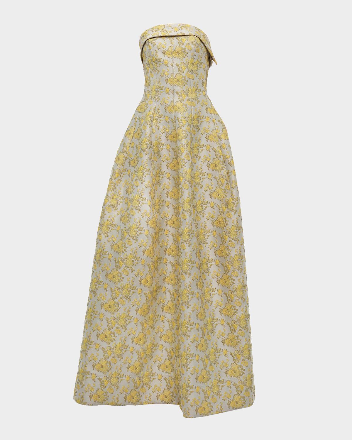Octavia Floral Jacquard Strapless Gown
