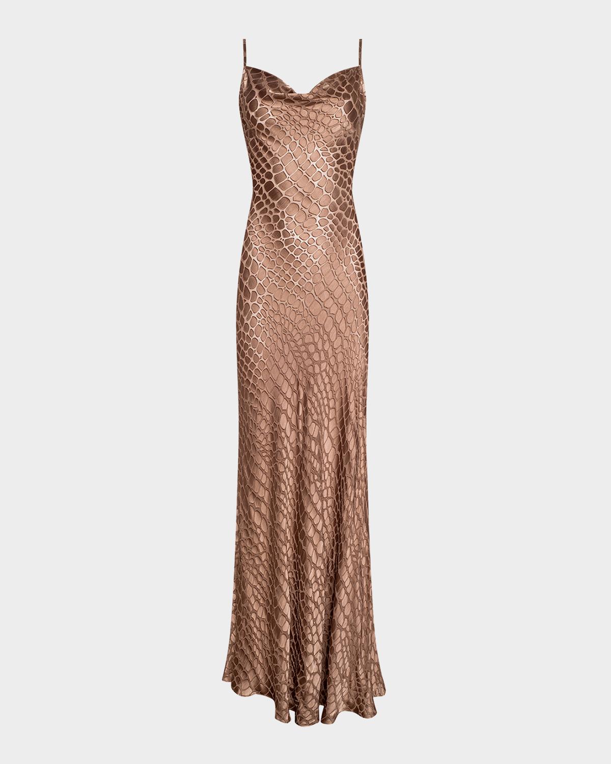 Christine Cowl-Neck Burnout Satin Gown