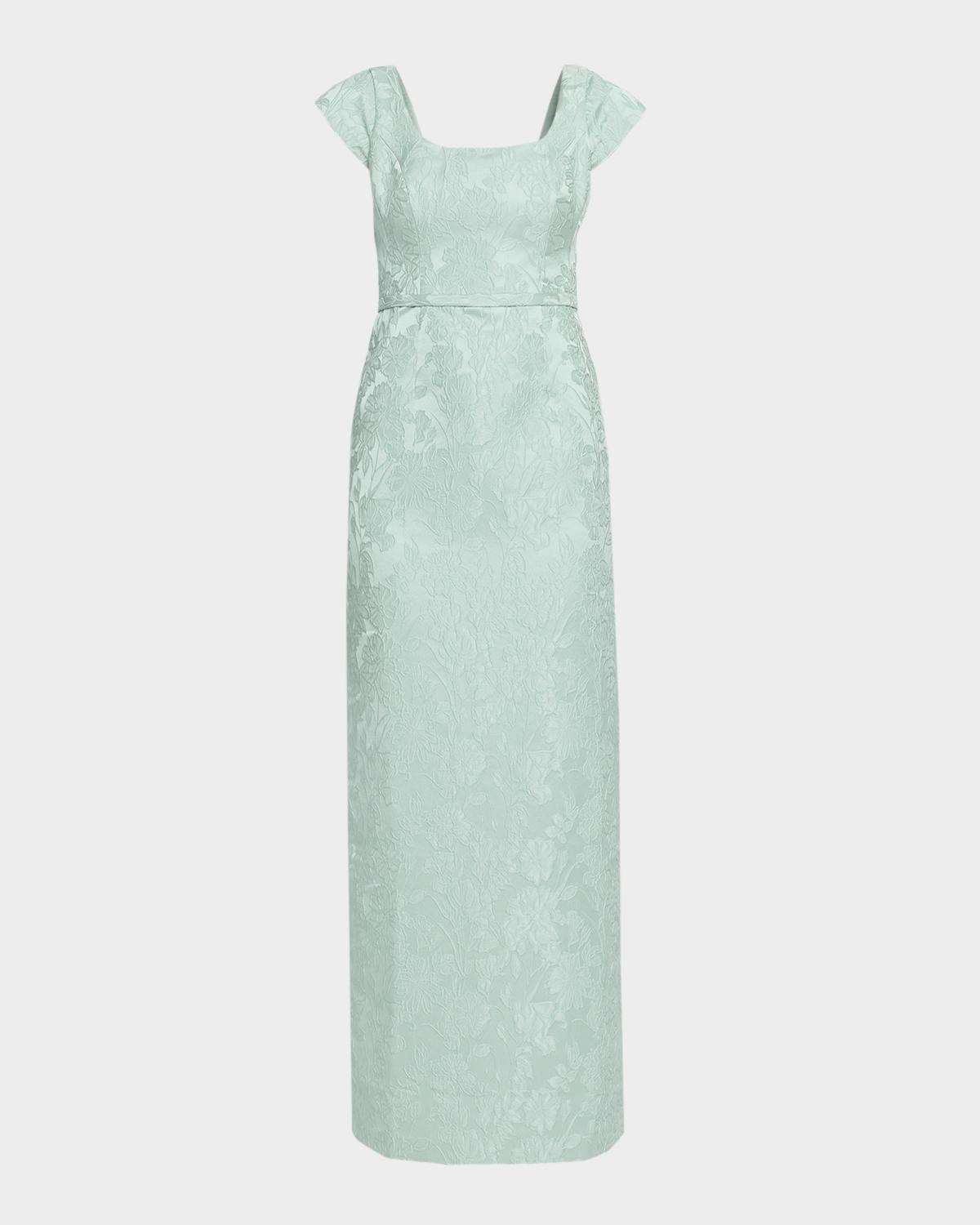 Grace Cap-Sleeve Cloque Column Gown