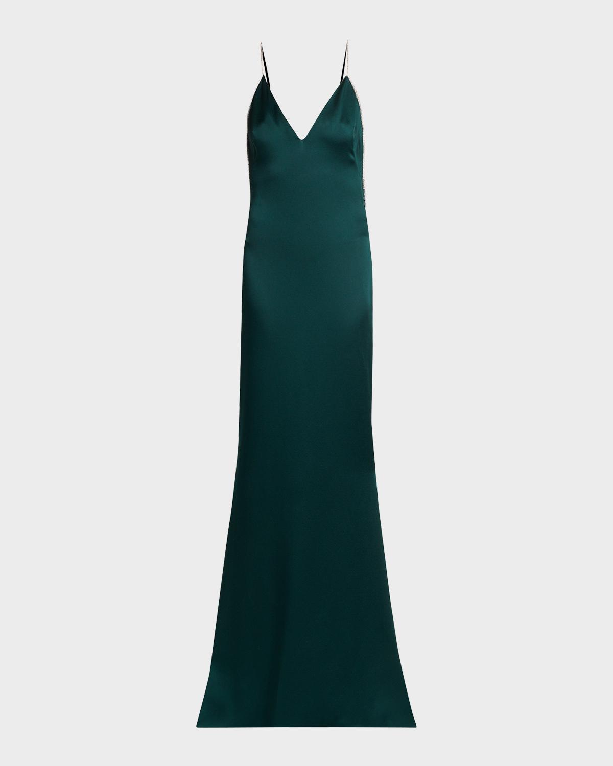 Crystal-Trim Backless Satin Mermaid Gown