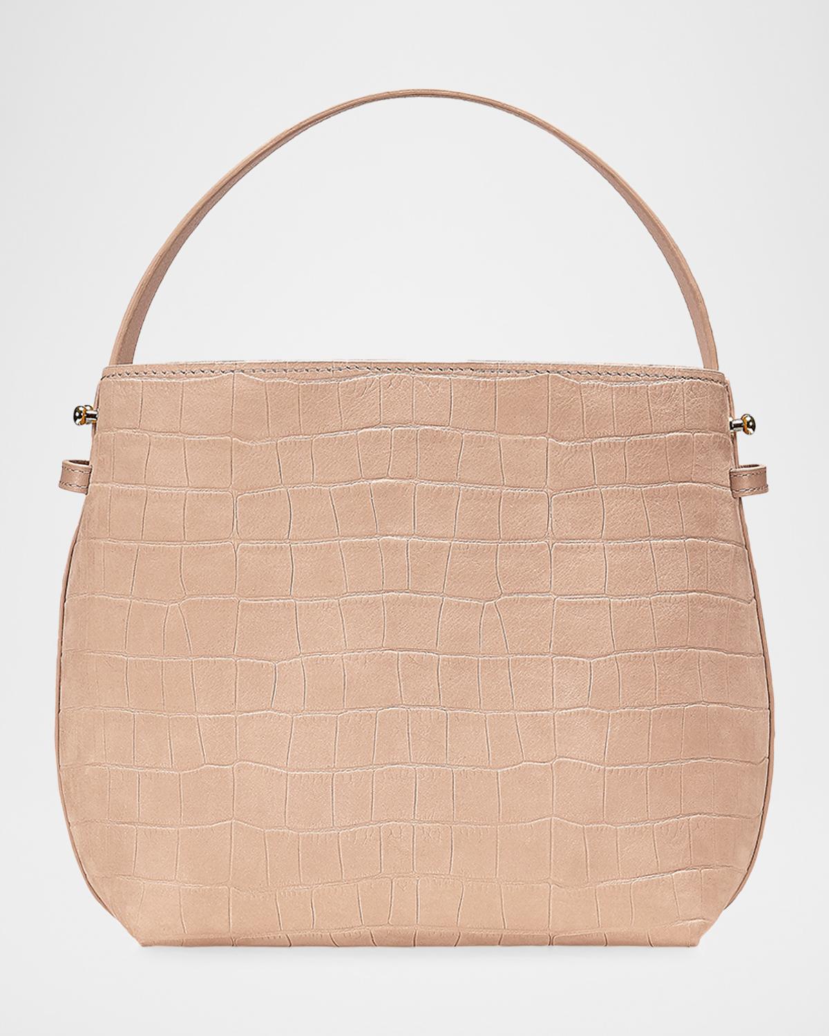 Selena Croc-Embossed Nubuck Leather Bucket Bag