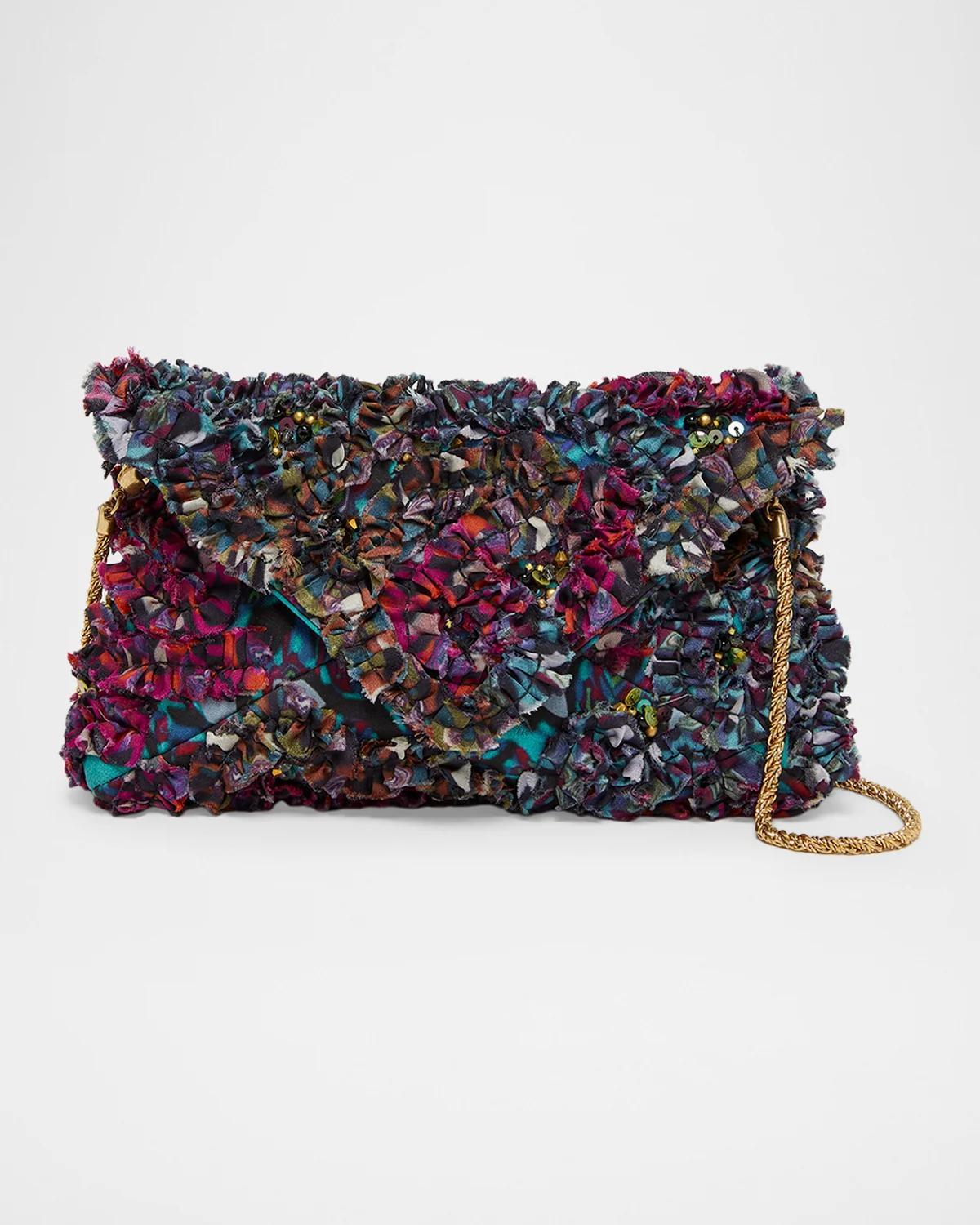 Small Ruffle-Embroidered Pouch Bag
