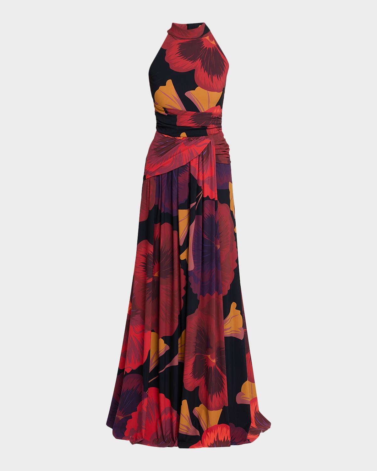 Ankita Draped Floral-Print Halter Gown