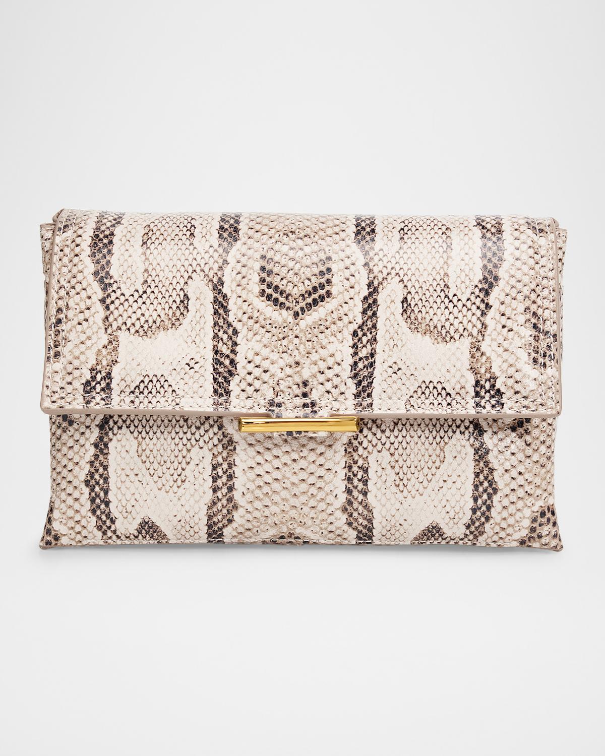 Ida Puffy Snakeskin-Print Leather Crossbody Bag