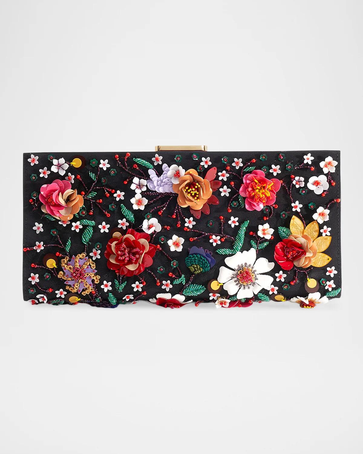 Pats Floral Beaded Satin Clutch Bag