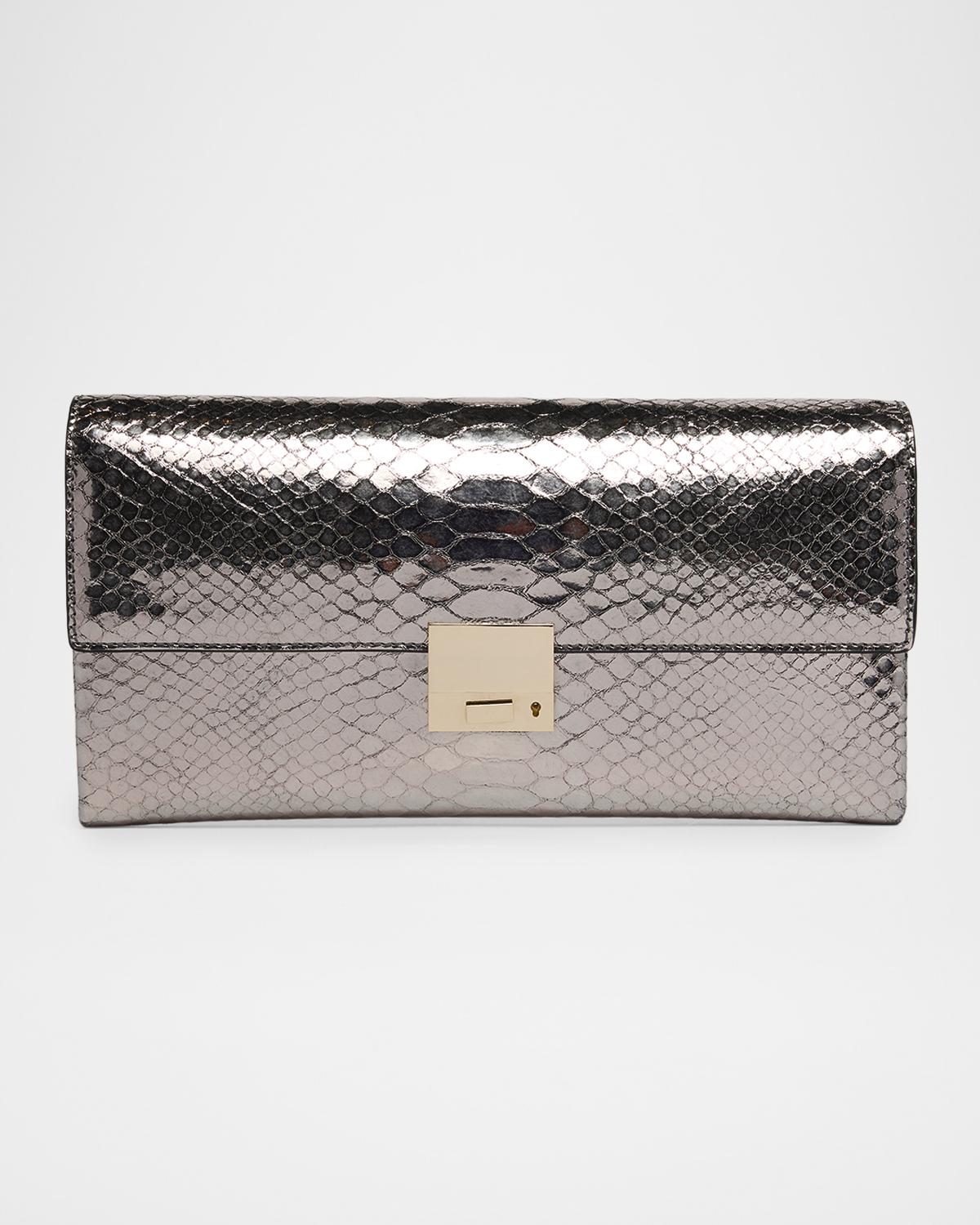 Jean Metallic Python-Embossed Leather Clutch