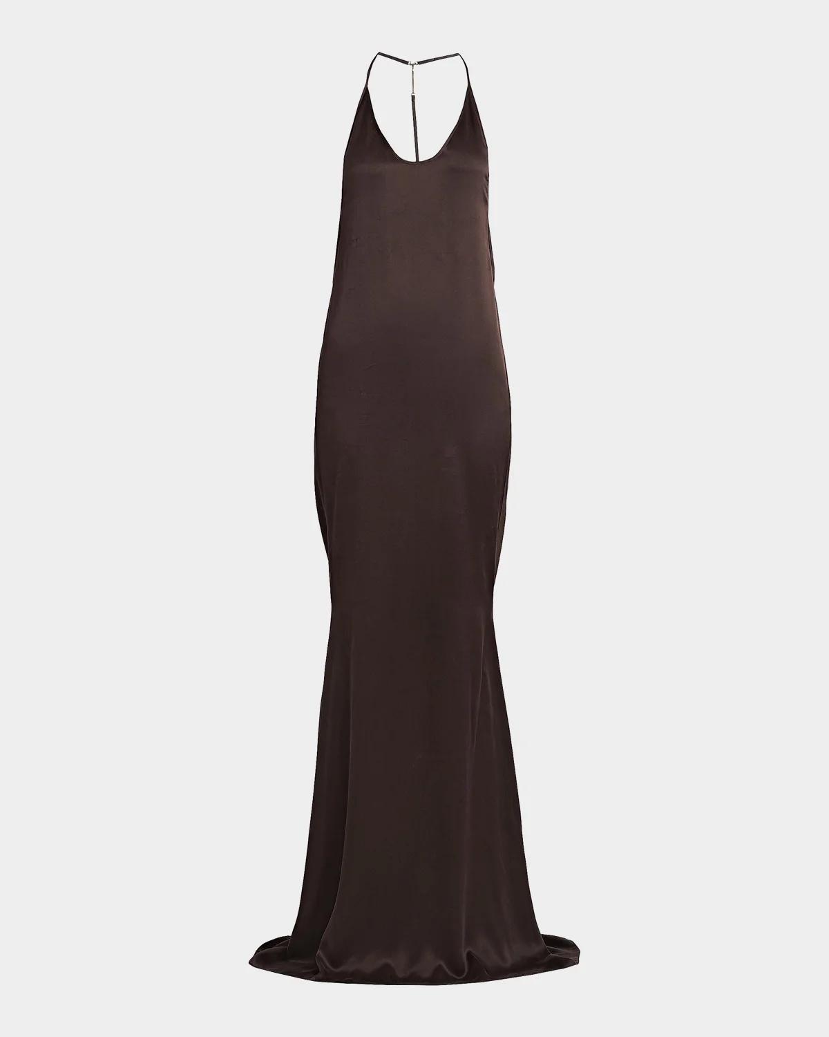 Peach-Feel Silk Backless Trumpet Silhouette