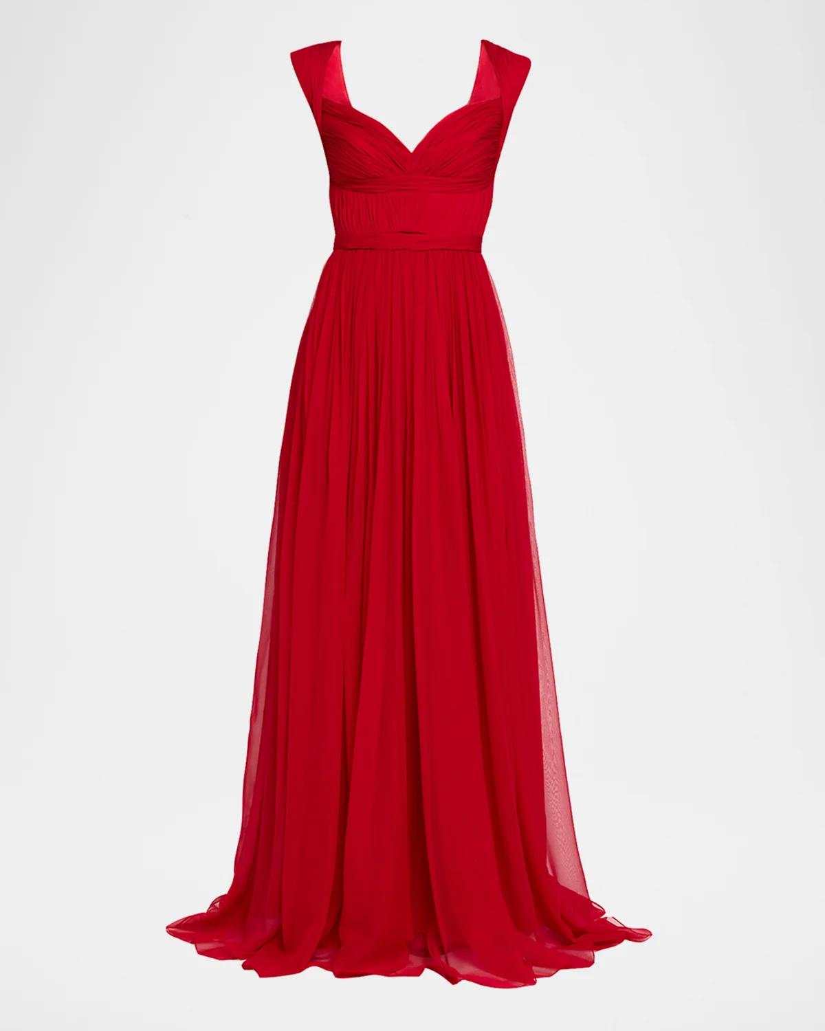 Sleeveless Ruched Chiffon Cape Gown
