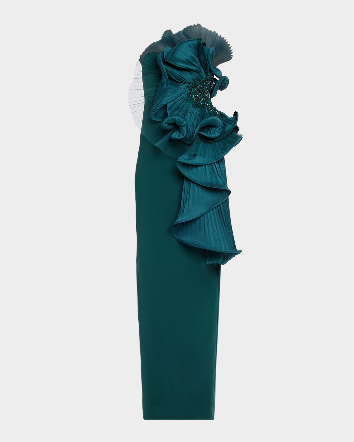 Satin Floral Strapless Column Gown