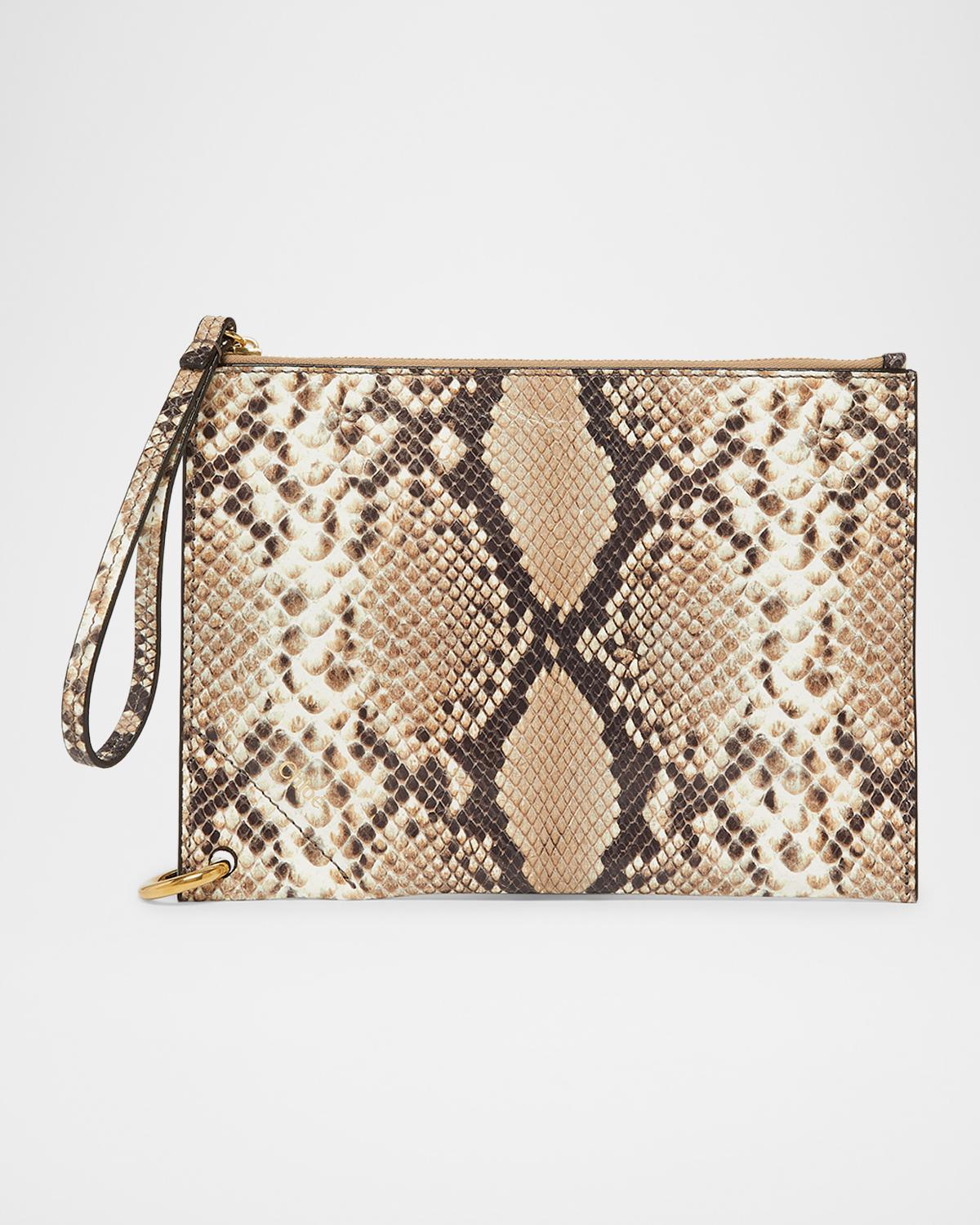 Spin Python-Embossed Leather Pouch Bag