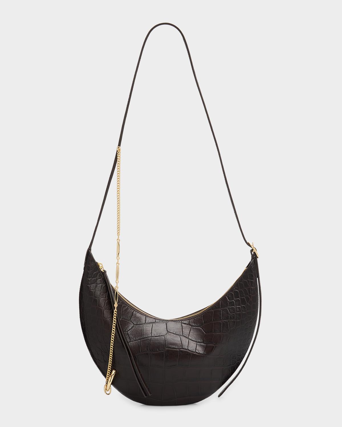 Pierced Croc-Embossed Leather Crossbody Bag
