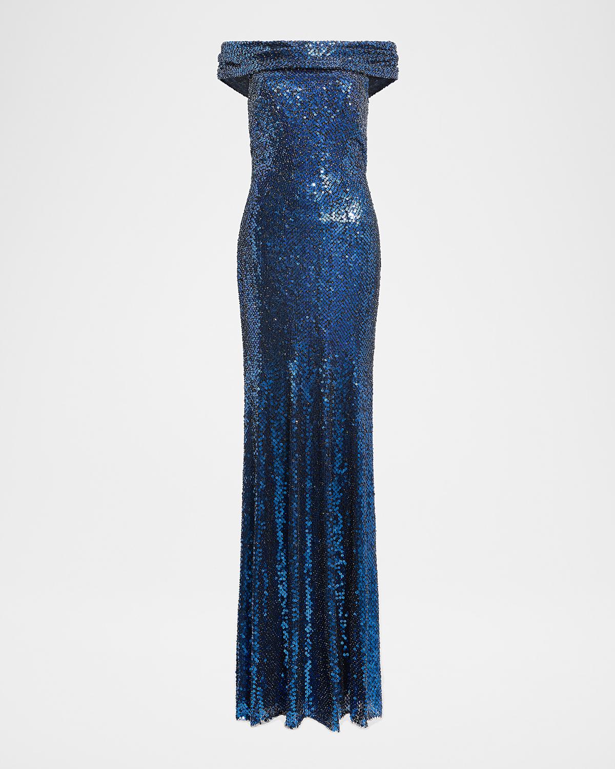 Echo Off-Shoulder Sequined Gown