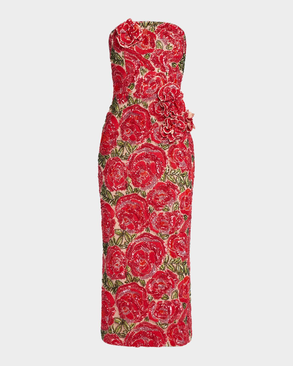 Victoria 3D Strapless Floral Sequin Gown