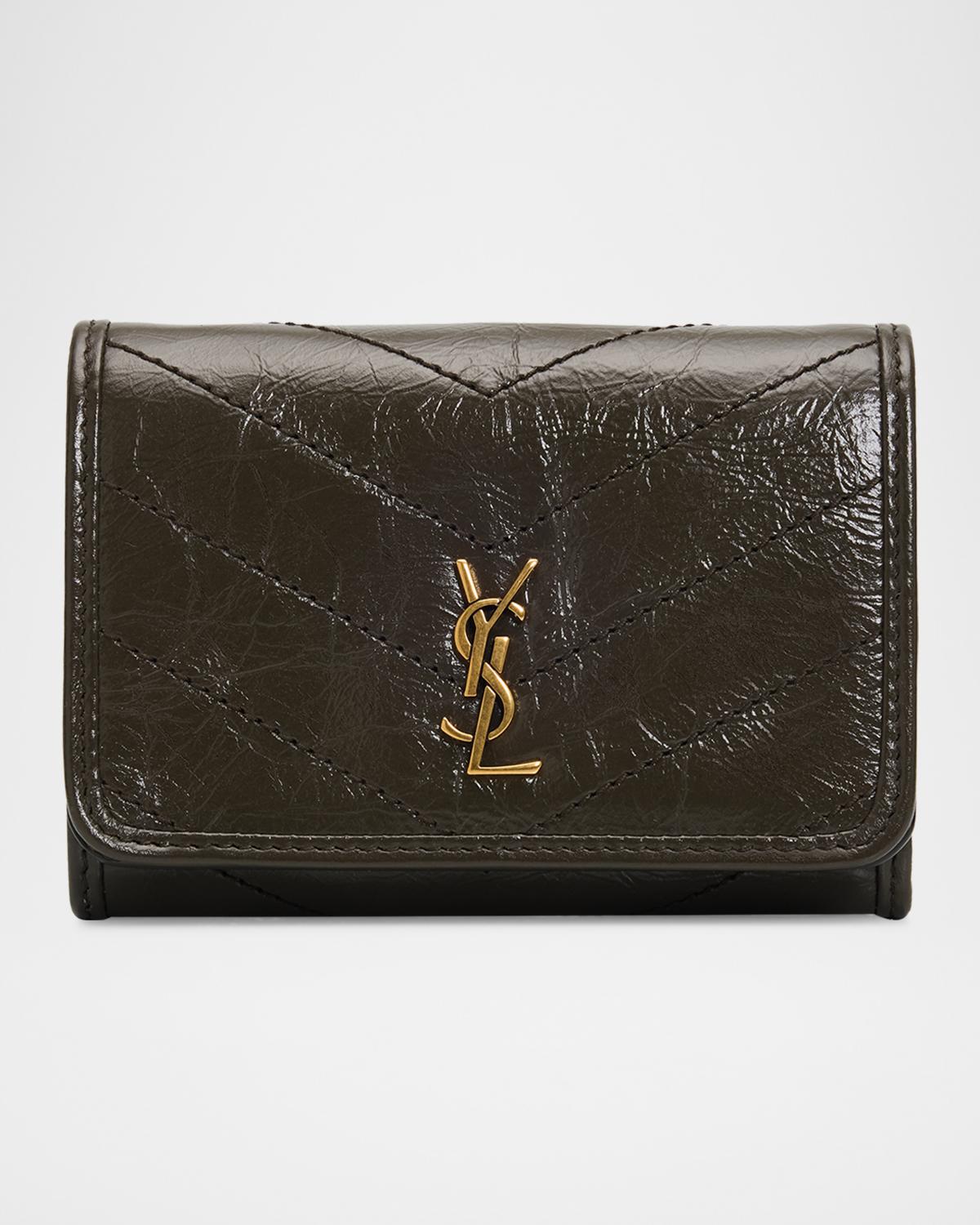 Niki YSL Topstitched Leather Trifold Wallet