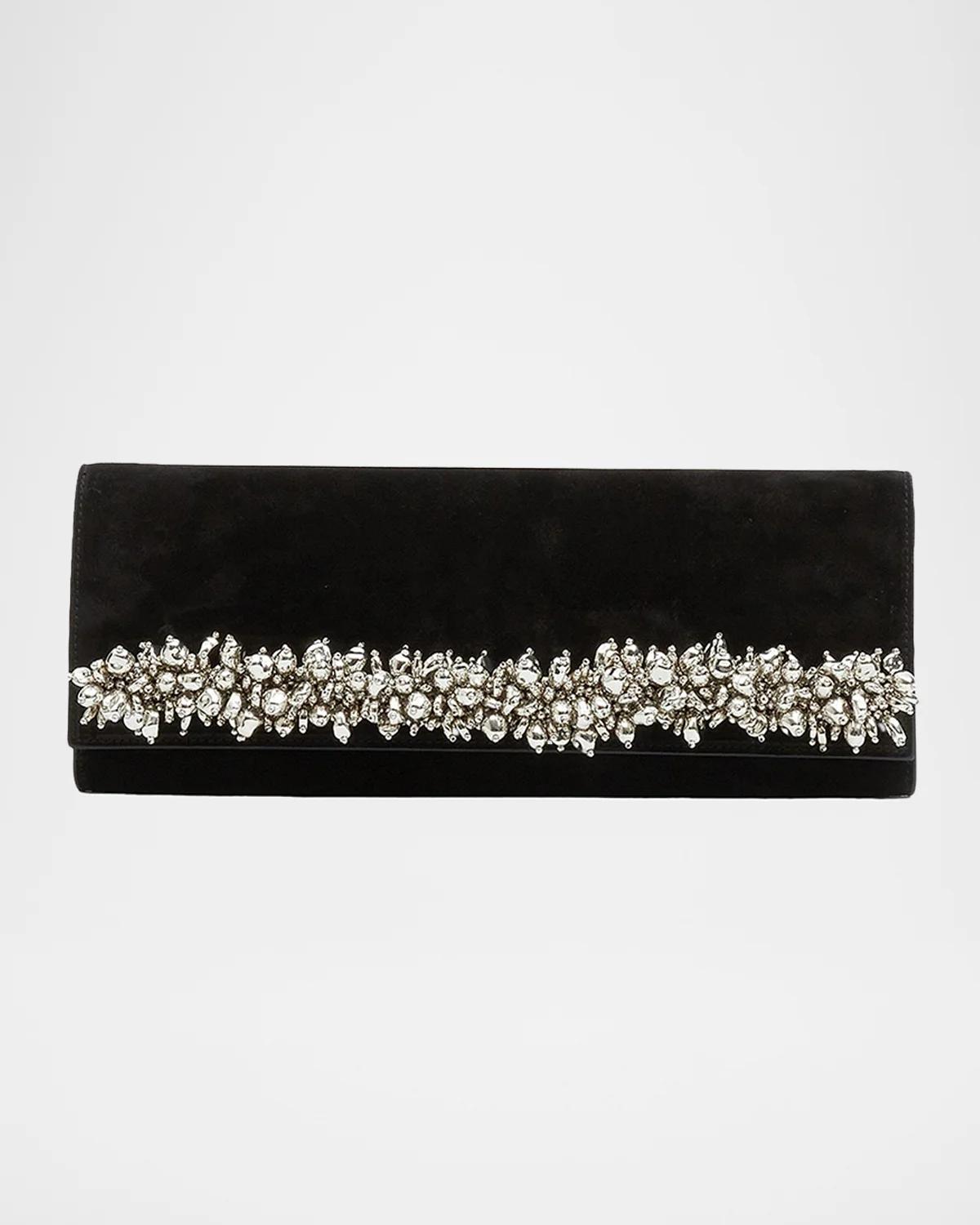 River Embellished Suede East-West Clutch
