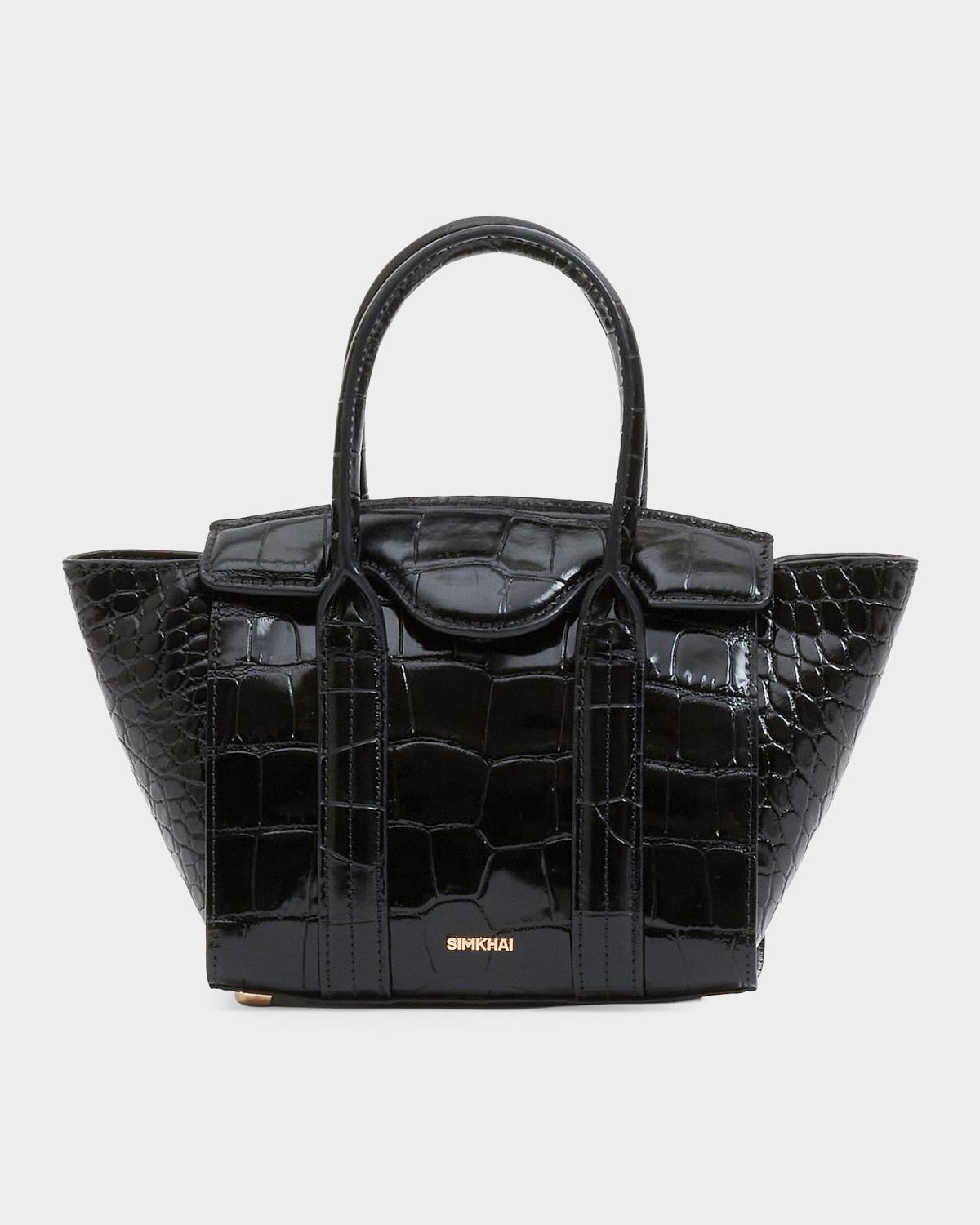 Nicola Mini Croc-Embossed Leather Tote Bag