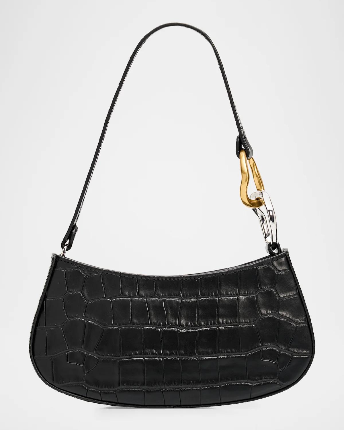 Ollie Croc-Embossed Leather Shoulder Bag