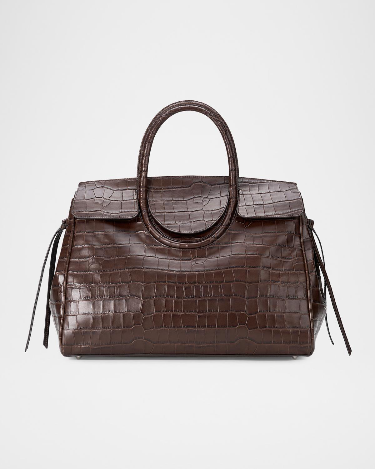 Maude Croc-Embossed Leather Carryall Bag