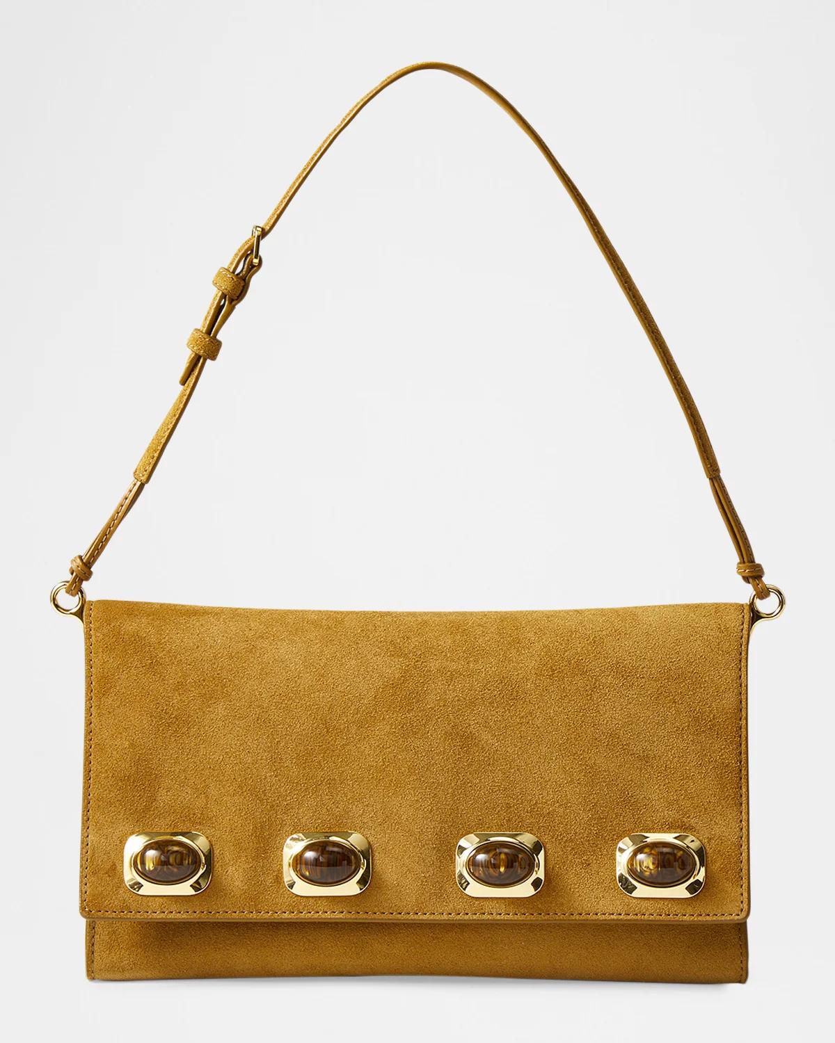 Edit Crystal-Embellished Suede Shoulder Bag