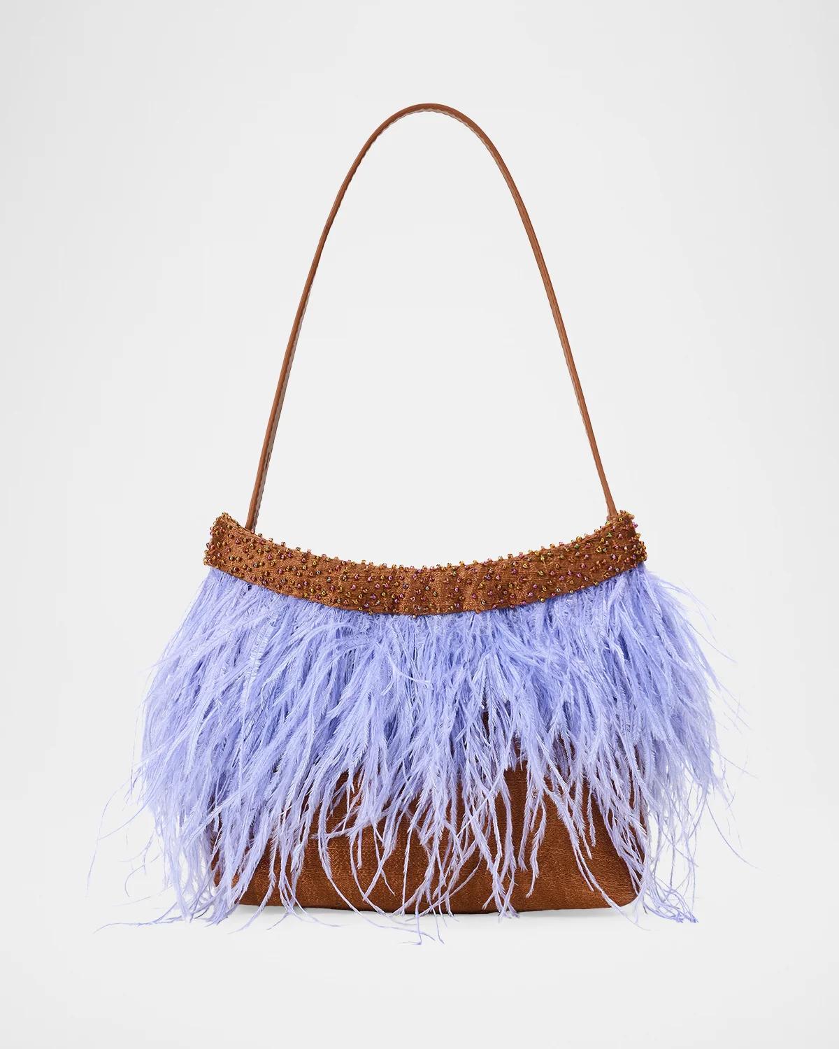 Winslow Beaded Feather Top-Handle Bag