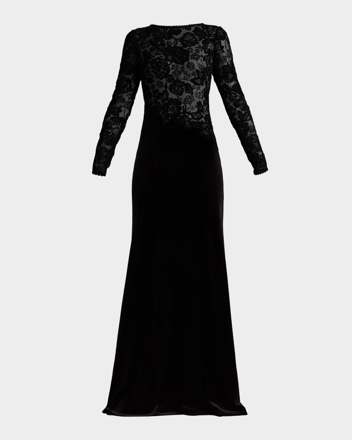 Forena Embroidered Lace Crepe Trumpet Gown